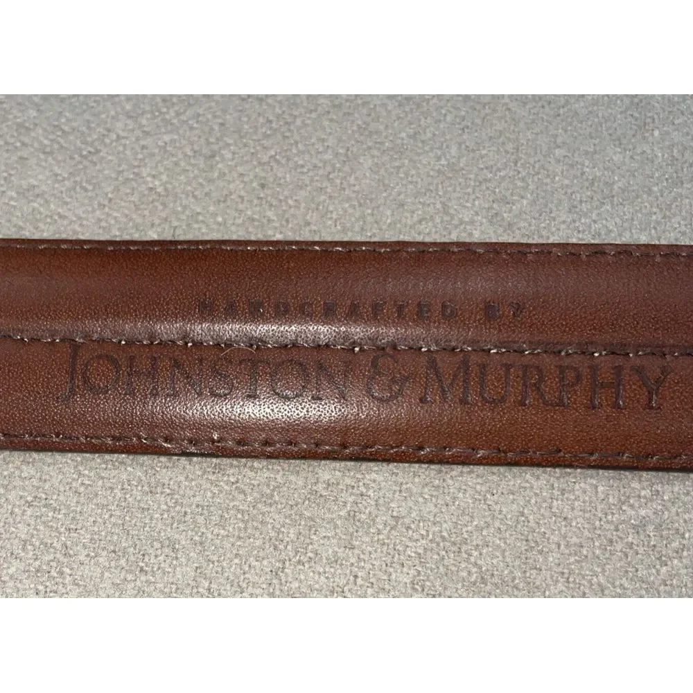 JOHNSTON & MURPHY Aniline Klipskin Shoulders Leather Brown Belt w/Buckle Size 44